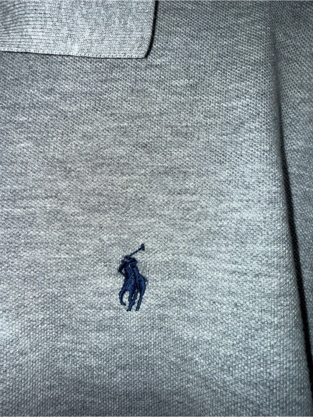 Ralph Lauren Long Sleeve Polo Shirt in Light Gray with Navy Pony